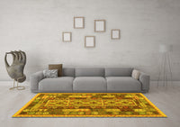 Machine Washable Southwestern Yellow Country Rug, wshcon1661yw