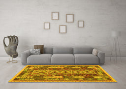 Machine Washable Southwestern Yellow Country Rug in a Living Room, wshcon1661yw