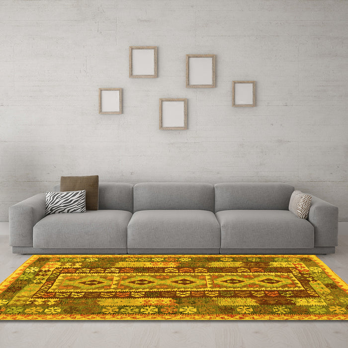 Machine Washable Southwestern Yellow Country Rug in a Living Room, wshcon1661yw