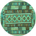 Round Southwestern Turquoise Country Rug, con1661turq