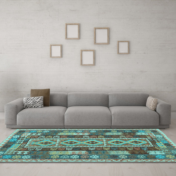 Machine Washable Southwestern Light Blue Country Rug in a Living Room, wshcon1661lblu