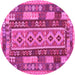 Round Machine Washable Southwestern Pink Country Rug, wshcon1661pnk