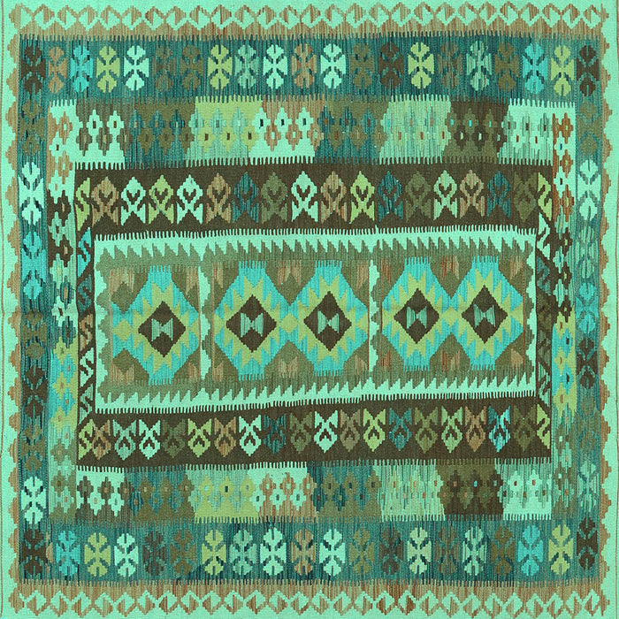 Square Machine Washable Southwestern Turquoise Country Area Rugs, wshcon1661turq