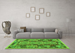 Machine Washable Southwestern Green Country Area Rugs in a Living Room,, wshcon1661grn