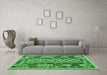 Machine Washable Southwestern Emerald Green Country Area Rugs in a Living Room,, wshcon1661emgrn