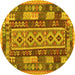 Round Southwestern Yellow Country Rug, con1661yw