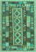 Machine Washable Southwestern Turquoise Country Area Rugs, wshcon1661turq