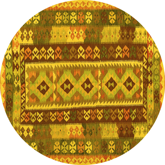 Round Machine Washable Southwestern Yellow Country Rug, wshcon1661yw