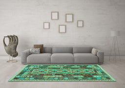 Machine Washable Southwestern Turquoise Country Area Rugs in a Living Room,, wshcon1661turq