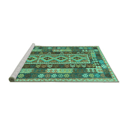 Sideview of Machine Washable Southwestern Turquoise Country Area Rugs, wshcon1661turq
