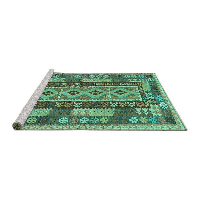 Sideview of Machine Washable Southwestern Turquoise Country Area Rugs, wshcon1661turq