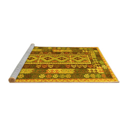 Sideview of Machine Washable Southwestern Yellow Country Rug, wshcon1661yw