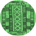 Round Machine Washable Southwestern Emerald Green Country Area Rugs, wshcon1661emgrn