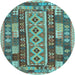 Round Southwestern Light Blue Country Rug, con1661lblu