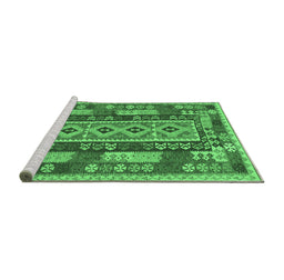 Sideview of Machine Washable Southwestern Emerald Green Country Area Rugs, wshcon1661emgrn