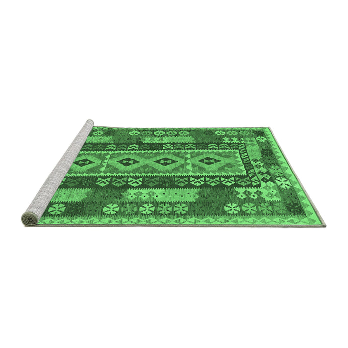 Sideview of Machine Washable Southwestern Emerald Green Country Area Rugs, wshcon1661emgrn