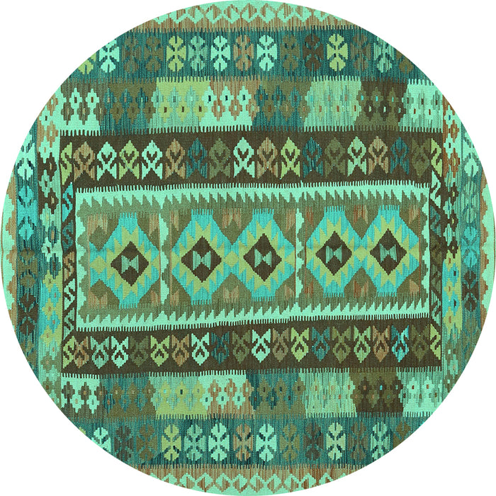 Round Machine Washable Southwestern Turquoise Country Area Rugs, wshcon1661turq
