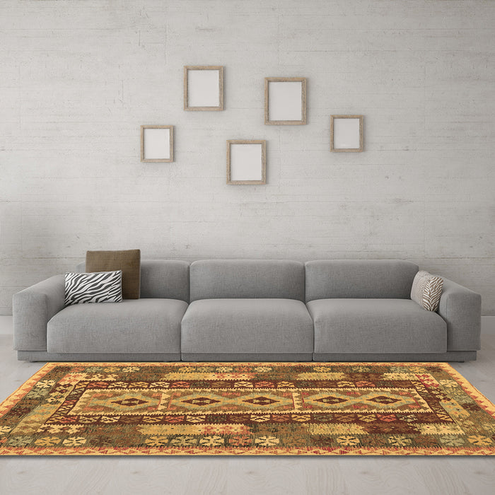 Machine Washable Southwestern Brown Country Rug in a Living Room,, wshcon1661brn