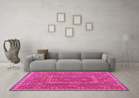 Machine Washable Oriental Pink Traditional Rug, wshcon1662pnk