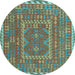 Round Machine Washable Oriental Light Blue Traditional Rug, wshcon1662lblu