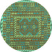 Round Machine Washable Oriental Turquoise Traditional Area Rugs, wshcon1662turq