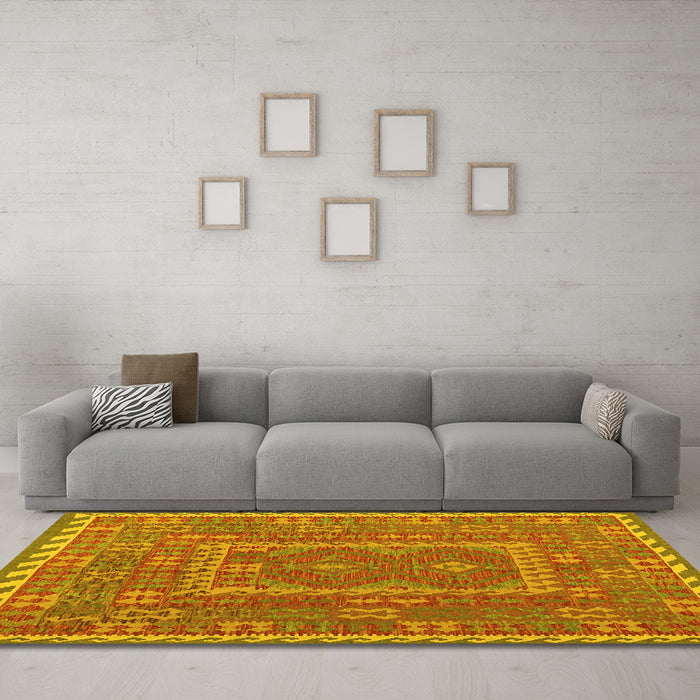 Machine Washable Oriental Yellow Traditional Rug in a Living Room, wshcon1662yw