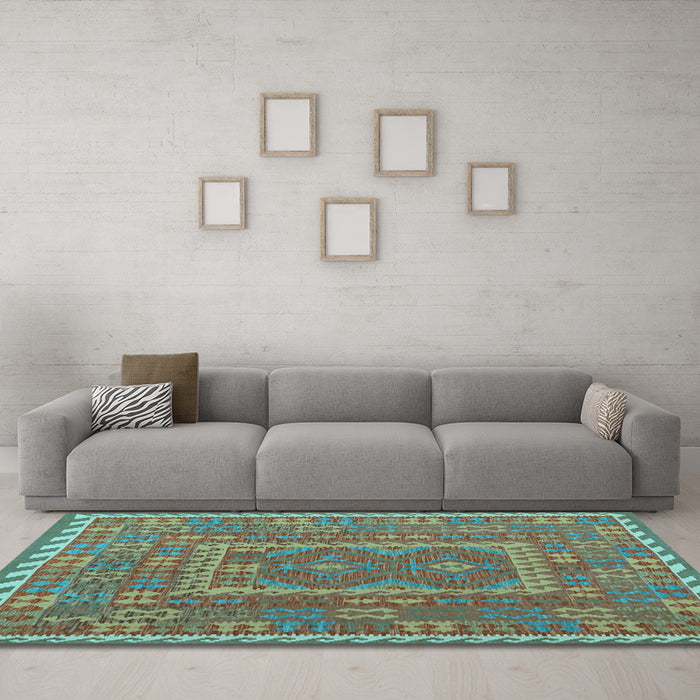 Machine Washable Oriental Light Blue Traditional Rug in a Living Room, wshcon1662lblu