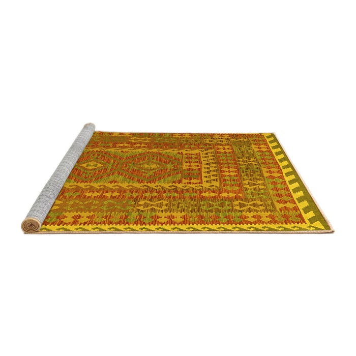 Sideview of Machine Washable Oriental Yellow Traditional Rug, wshcon1662yw