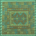 Square Machine Washable Oriental Turquoise Traditional Area Rugs, wshcon1662turq