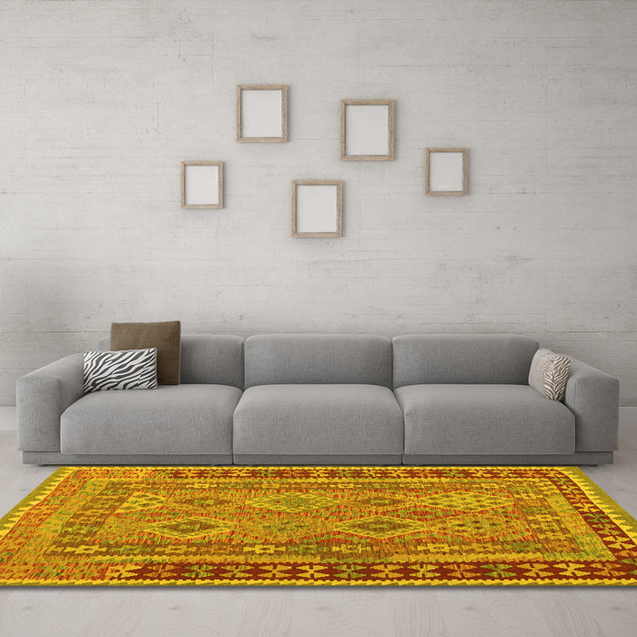 Machine Washable Southwestern Yellow Country Rug in a Living Room, wshcon1663yw