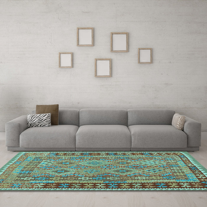 Machine Washable Southwestern Light Blue Country Rug in a Living Room, wshcon1663lblu