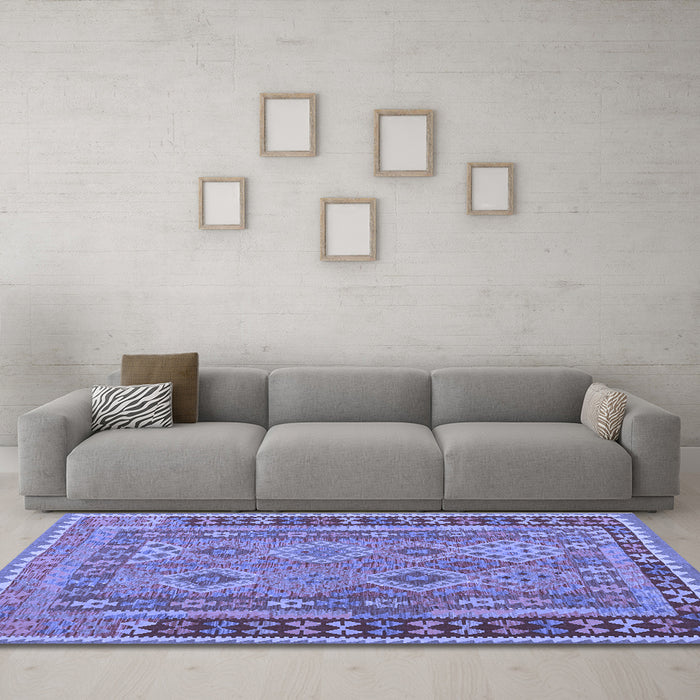 Machine Washable Southwestern Blue Country Rug in a Living Room, wshcon1663blu