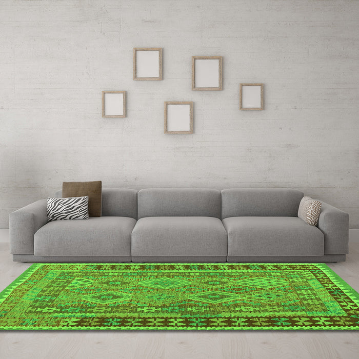 Machine Washable Southwestern Green Country Area Rugs in a Living Room,, wshcon1663grn