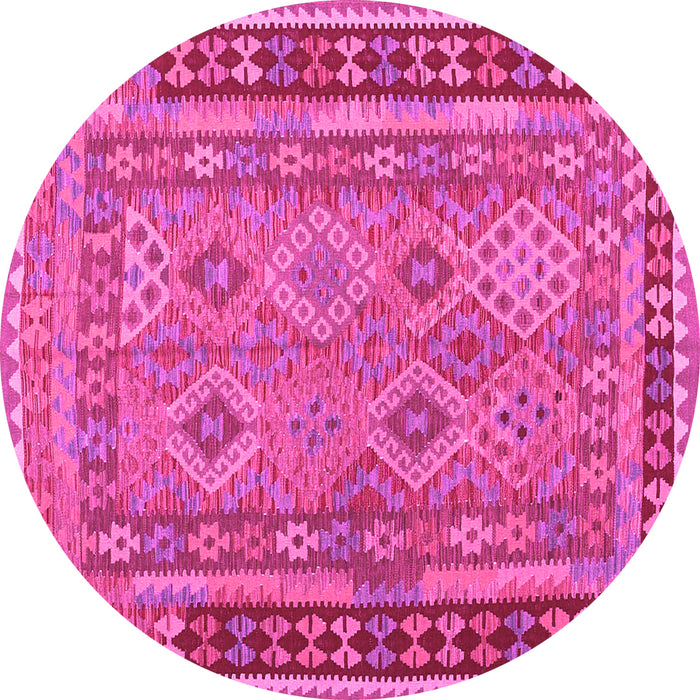 Round Machine Washable Southwestern Pink Country Rug, wshcon1663pnk