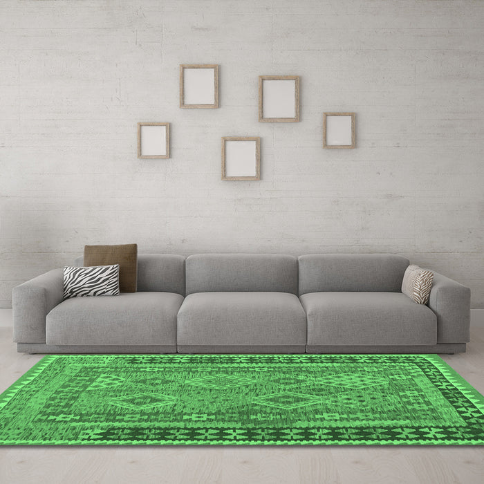Machine Washable Southwestern Emerald Green Country Area Rugs in a Living Room,, wshcon1663emgrn