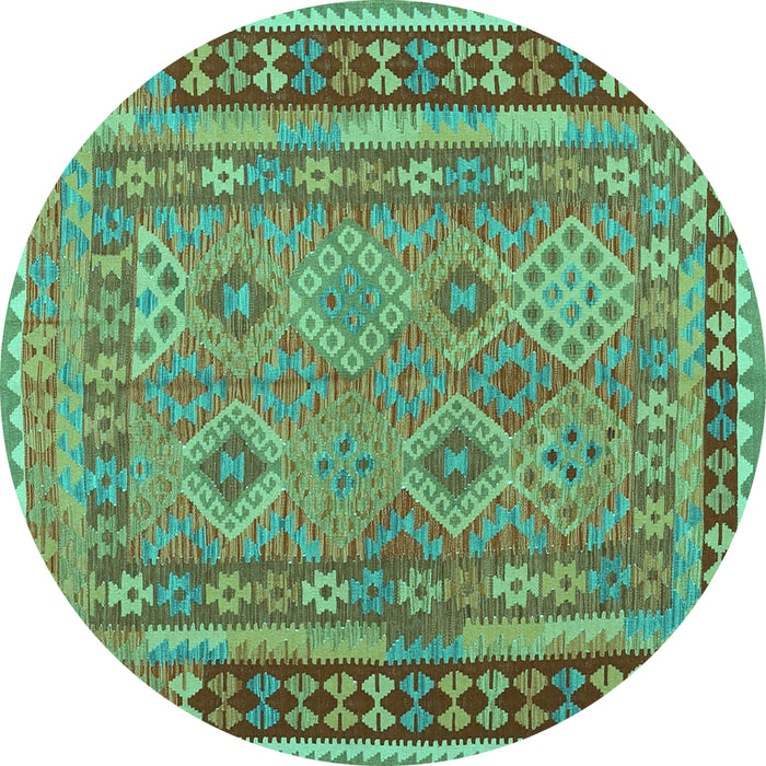 Round Machine Washable Southwestern Turquoise Country Area Rugs, wshcon1663turq
