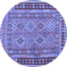 Round Southwestern Blue Country Rug, con1663blu