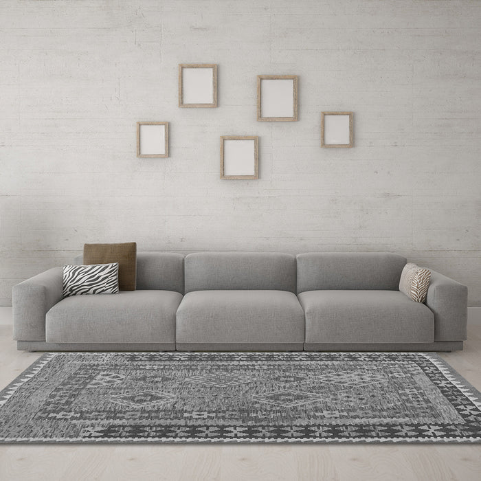 Machine Washable Southwestern Gray Country Rug in a Living Room,, wshcon1663gry