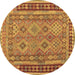 Round Machine Washable Southwestern Brown Country Rug, wshcon1663brn