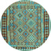 Round Southwestern Light Blue Country Rug, con1663lblu