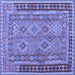 Square Machine Washable Southwestern Blue Country Rug, wshcon1663blu