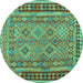 Round Southwestern Turquoise Country Rug, con1663turq