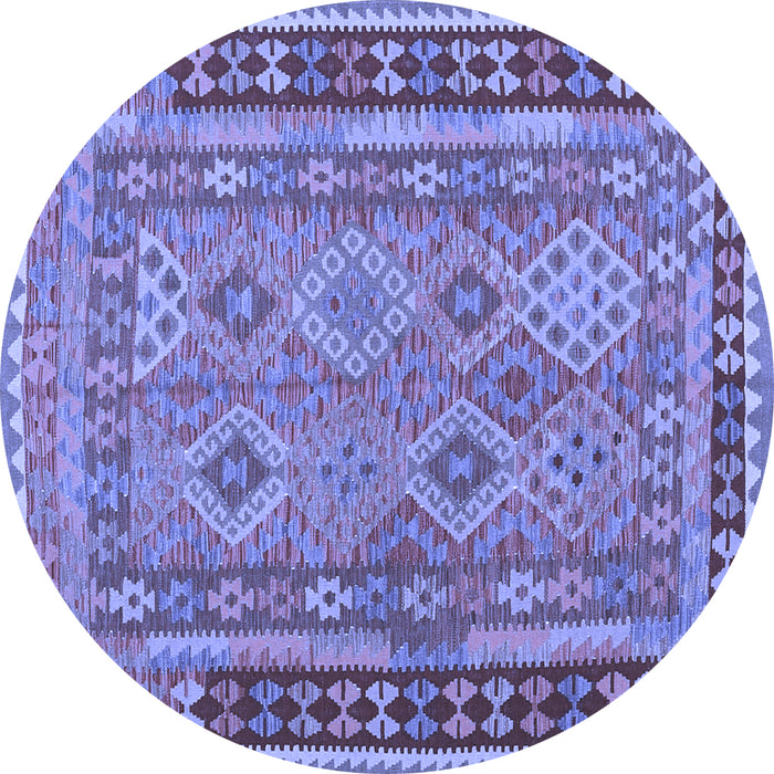 Round Machine Washable Southwestern Blue Country Rug, wshcon1663blu