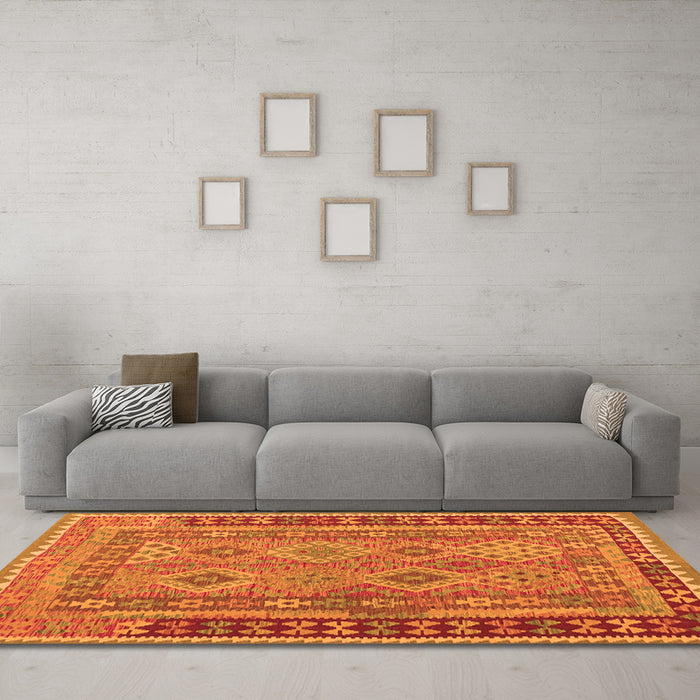 Machine Washable Southwestern Orange Country Area Rugs in a Living Room, wshcon1663org