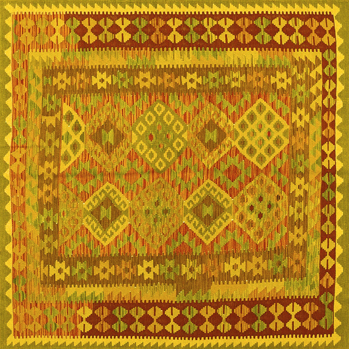 Square Machine Washable Southwestern Yellow Country Rug, wshcon1663yw