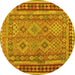 Round Machine Washable Southwestern Yellow Country Rug, wshcon1663yw