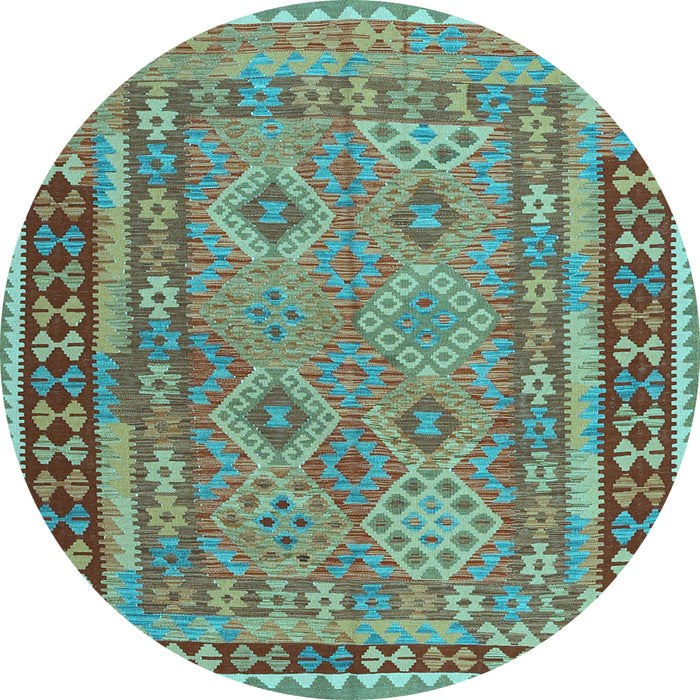 Round Machine Washable Southwestern Light Blue Country Rug, wshcon1663lblu