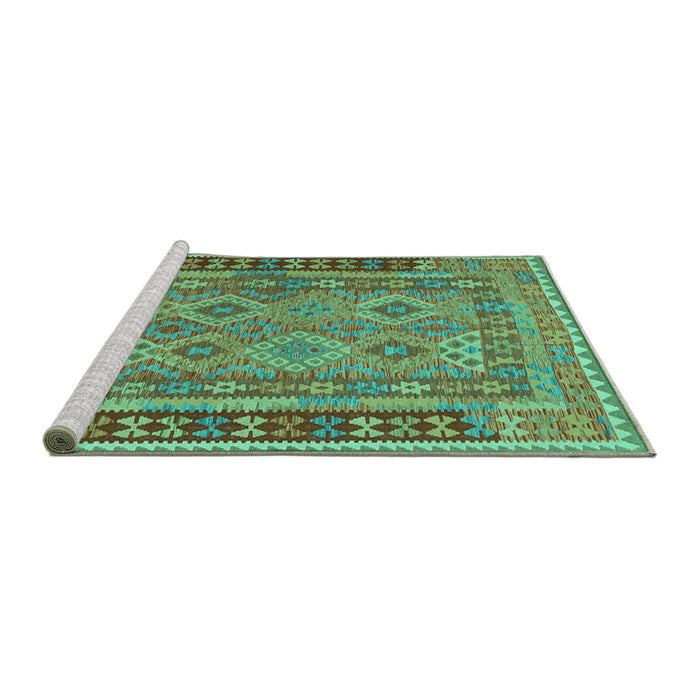 Sideview of Machine Washable Southwestern Turquoise Country Area Rugs, wshcon1663turq