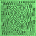 Square Machine Washable Southwestern Emerald Green Country Area Rugs, wshcon1664emgrn