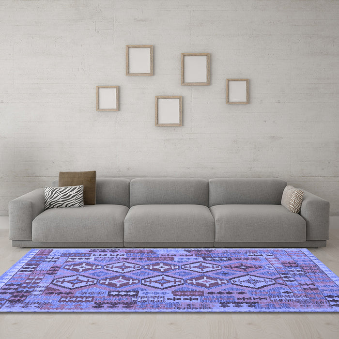 Machine Washable Southwestern Blue Country Rug in a Living Room, wshcon1664blu